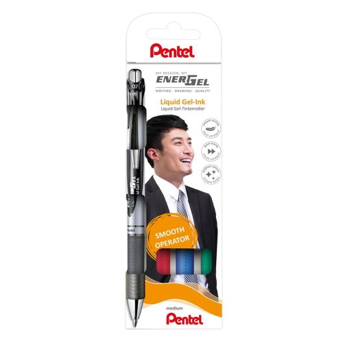 Rollertoll zselés 0.7mm, Pentel EnerGel BL77-4, fekete, kék, piros, zöld 145400042