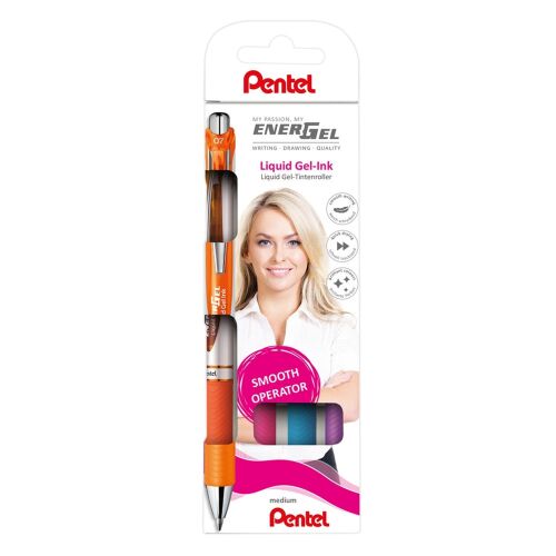 Rollertoll zselés 0.7mm, Pentel EnerGel BL77-4, írásszín narancs, pink, világoskék, lila 145400043