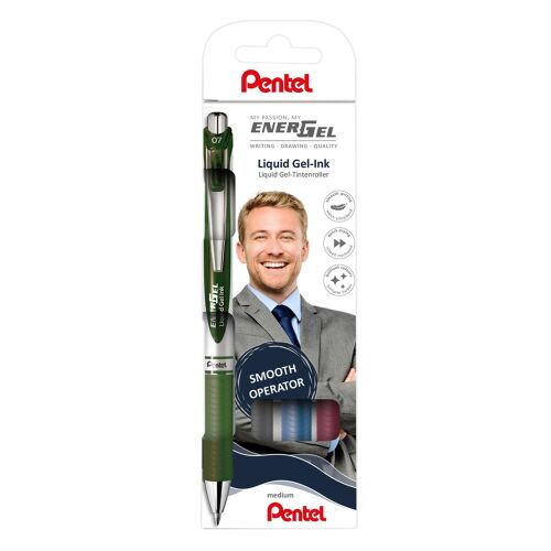 Rollertoll zselés 0.7mm, Pentel EnerGel BL77-4, írásszín fekete, sötétkék, burgundi, sötétzöld 145400045