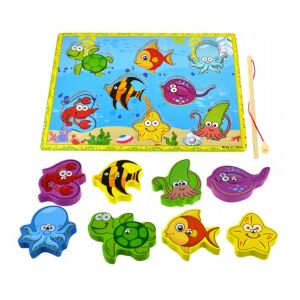 Mágneses horgászfa fa kirakó halakkal