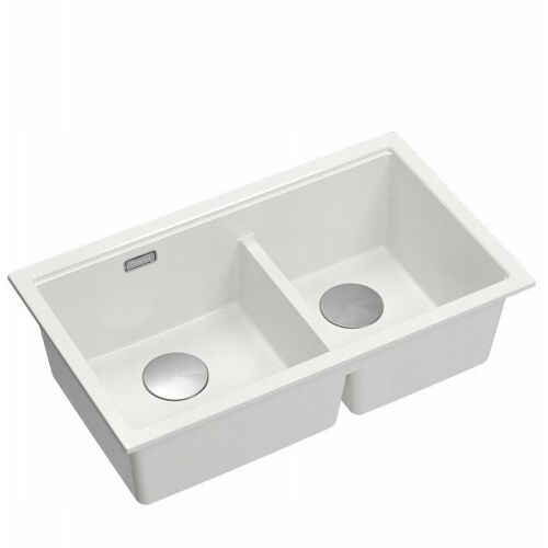 QUADRON | LOGAN 120 | gránit konyhai mosogató SNOW WHITE + ACÉL | méret: 76 x 45 x 23,5 cm | 2 rekeszes felfüggesztett | alátét szekrény mérete: 80 cm-től 145403176