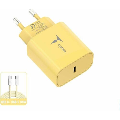 REȚEA DE REȚEA T-PHOX SERIE MODERATĂ T-PP11 20W +CABLU USB-C/USB-C 60W GALBEN