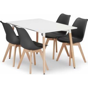 Leobert szett téglalap alakú asztal ADRIA 120x80 fehér+4 szék MARK fekete