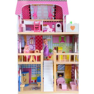 Funfit LED RGB világítású fa babaház + 2 baba (3046)