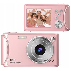 Digitális fényképezőgép 64MP 4K videó 30fps 18x ZOOM AntiShake / XREC Q18 / Rózsaszín