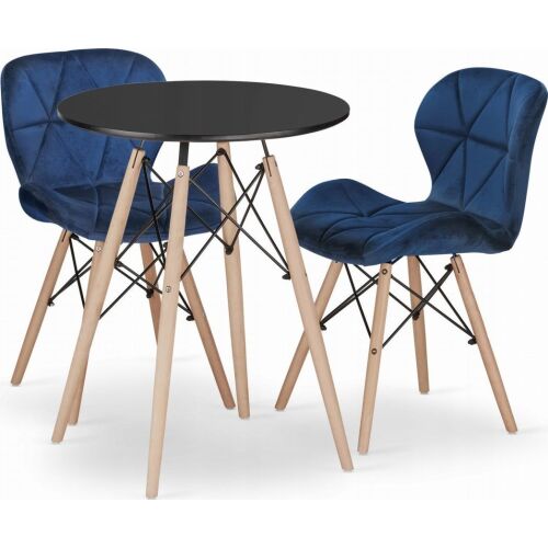 Leobert szett kerek asztal TODI 60 fekete+2 szék LAGO sötétkék 145410055