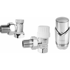 Set 3in1 Cromat Cap termostatic Robineti Tur coltar si Retur coltar 1/2&quot; 145410564 - Instalații de apă, gaz & încălzire