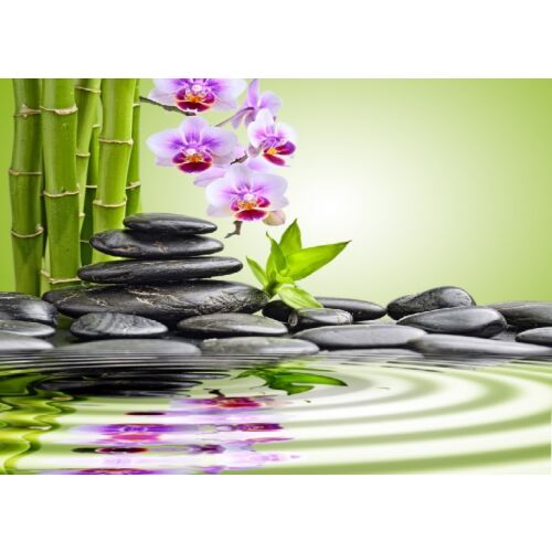 Fototapet bazalt kő, orchidea, bambusz, zen tapéta, 300 x 200 cm 