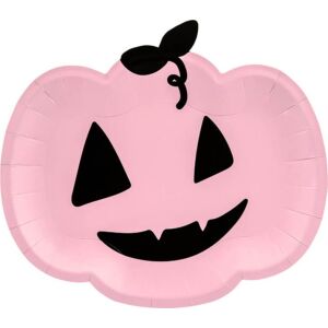 Papír Tányér - Rózsaszín Tök Formájú Halloween-re - 25 cm, 6 db-os
