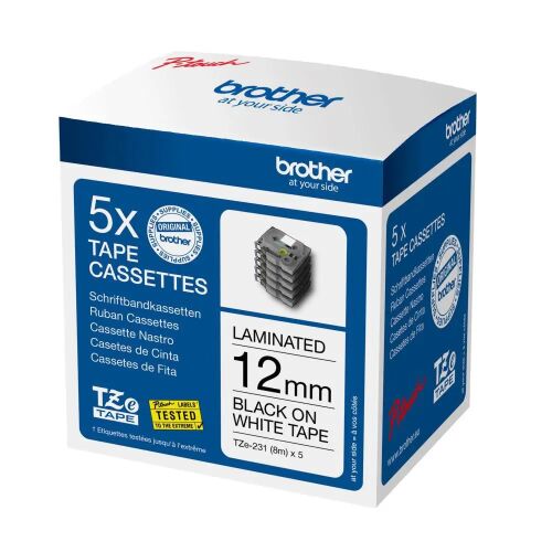 Brother TZe-231 fekete-fehér 12 mm csomagolószalag (5 db) Minden P-touch TZ/TZE modellhez 145411509