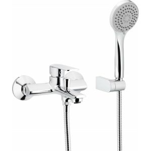 KFA 4424-510-00 AGAT fürdőkád csap falra szerelhető zuhanykészlettel (1500 MM cső, falra rögzítés, 3 funkciós fogantyú), króm + CLICK CLACK// B-90-00-1-000-ZESTAW