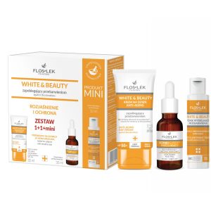 FLOSLEK Ajándékkészlet White&Beauty Pigmentfoltok elleni krém + Világosító hámlasztó + Fehérítő tonik
