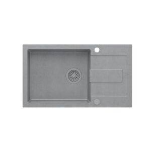 GraniteQ CHRISTIAN 136 XL gránit mosogató 1 kamrás szürke (78x45x18,5) dugóval és szürke lefolyóval (kamra 45x38 cm)