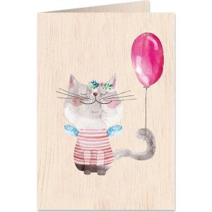 Bilet Cozywood drewniany C6 + koperta Kot z balonem 145415811 - Felicitări, invitații