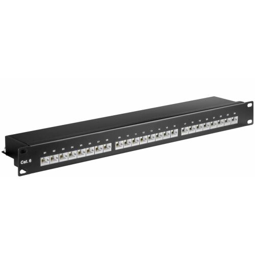 24-portos MicroConnect CAT6 keresztező panel 19", árnyékolt STP, fekete, belső csatlakozási technológia LSA szigetelő-kiszorító kapcsokhoz 145416499
