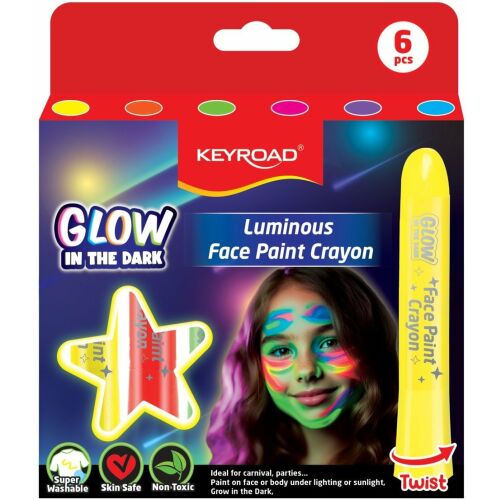 Arcfestő kréták KEYROAD Luminious, fluoreszkáló, 6 db, vegyes színek 145419477