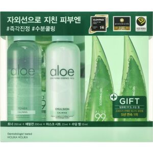 Holika Holika HOLIKA HOLIKA Aloe ZESTAW 5-elementowy EMULSJA 200ml + TONIK 200ml + ŻEL ALOESOWY 99% 2x55ml + MASECZKA 145421894 - Krem do konturowania twarzy i oczu