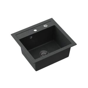 Steiner JOHNNY 110 Steingran fekete gránit mosogató 1 rekeszes, felül elhelyezett (50x47x18,5), nemesacél szifonnal és dugóval