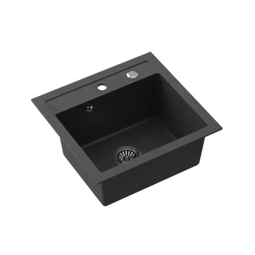 Steiner JOHNNY 110 Steingran fekete gránit mosogató 1 rekeszes, felül elhelyezett (50x47x18,5), nemesacél szifonnal és dugóval 145422166