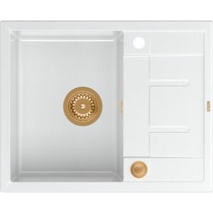 GraniteQ MORGAN 116 GraniteQ mosogató snow white Push To Open réz szifonnal 1 kamrás + 4 db fogantyú