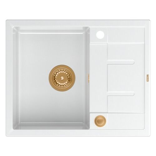 GraniteQ MORGAN 116 GraniteQ mosogató snow white Push To Open réz szifonnal 1 kamrás + 4 db fogantyú 145422461