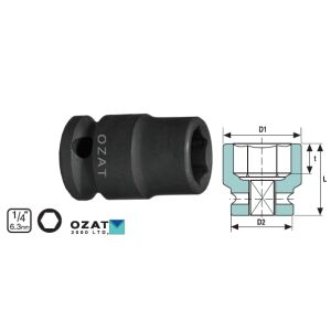 Kraft-Steckschlüsselkopf 1/4'' 6-kant, kurz 11/32'', D1 13.8, D2 13, L 23, T MIN 4, 15 GR 145427870 - Steckschlüssel