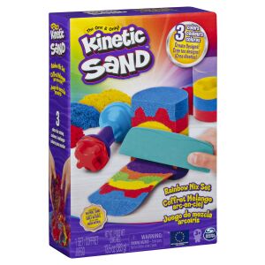 Kinetic Sand játékszett, Szivárvány szerszámok, 3 szín, 6 szerszám, 3+ év