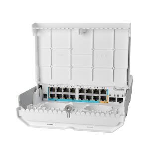 MikroTik netPower 15FR, 15x FE PoE vstup, 1x FE PoE výstup, 2x SFP, L5, externý