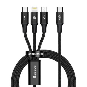 Baseus Rapid Series 3-in-1-Kabel USB-C Für M+L+T 20W 1,5m Schwarz 145464018 - Lightning-Kabel