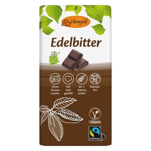 Birkengold 85% étcsokoládé, xilittel édesítve, vegán és Fairtrade - Csokoládé