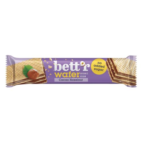 Bettr Wafer Cacao Hazelnut, bio és vegán ostya mogyorós-kakaós krémtöltelékkel, hozzáadott cukor nélkül - Édesség