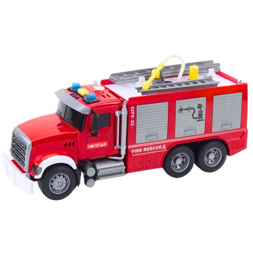 ToyStar piros tűzoltóautó vízsugárral, fényekkel és hanghatásokkal, oldalnézet - Lean Toys