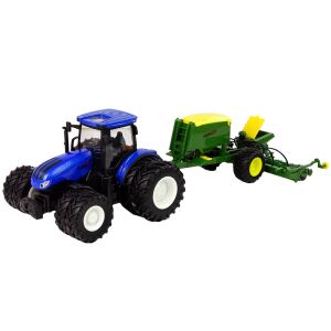 Kék játék traktor bálázóval, mezőgazdasági jármű modell gyerekeknek - Lean Toys