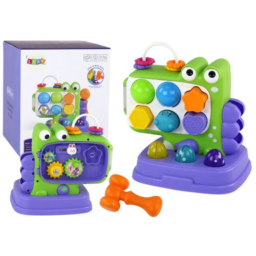 LeanToys Dinoszaurusz Oktatási Panel Üss-Egy-Vakond Formaválogató Játék gyerekeknek, lila és zöld