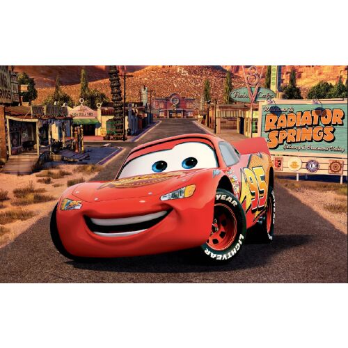 Autók 1 matrica tapéta, Villám McQueen Radiator Springs jelenet, gyerekszoba dekoráció - Tapéta