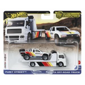 Hot Wheels Fleet Street Transporter z ciężarówką terenową Toyota w skali 1:64 145547518 - Mattel