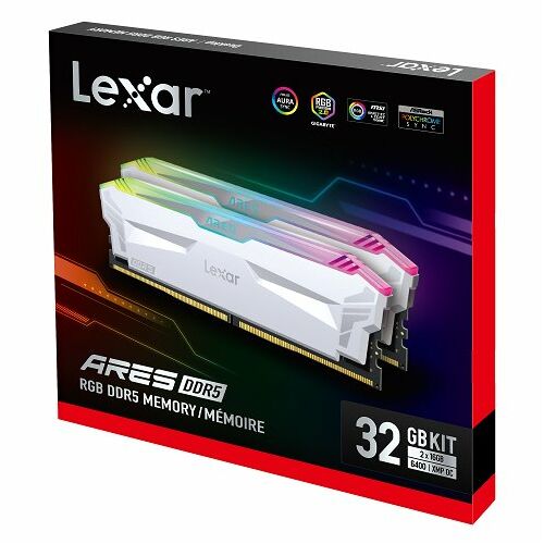 Lexar ARES DDR5 32 GB (Kit 2 x 16 GB) UDIMM 6400 MHz CL32 XMP 3.0 – RGB, Kühlkörper, weiß 145562295