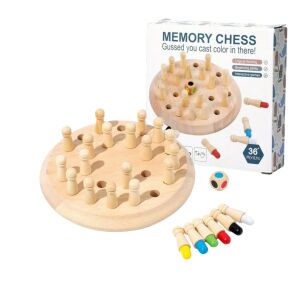 Macvi® fából készült oktatójáték, memória sakk és színegyeztetés, 3 éves korig + gyermekeknek