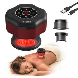 Macvi® elektromos masszírozó, tapadókorongos, 12 nyomás- és hőfok, vörös fényterápia, masszázshoz, nyirokelvezetéshez és tonizáláshoz, piros színű