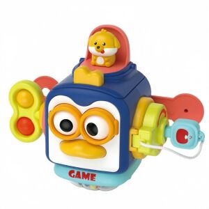 Interaktív 6 az 1-ben Macvi® kocka típusú játék, Montessori, többszínű, 17×13 cm, a motoros és kognitív képességek fejlesztésére, 1 éves kortól.