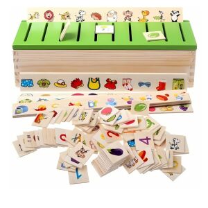 Macvi® fa oktatójáték, dobozos és kártyás készlet, szem-kéz koordináció és matematikai logika fejlesztésére, 3+, 29, 5×11×8 cm, 29, 5×11×8 cm