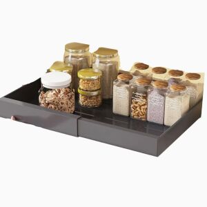 Macvi® kihúzható szervező szekrényhez, fém, csúszó fiók, öntapadós rögzítés, nagy kapacitás, szürke