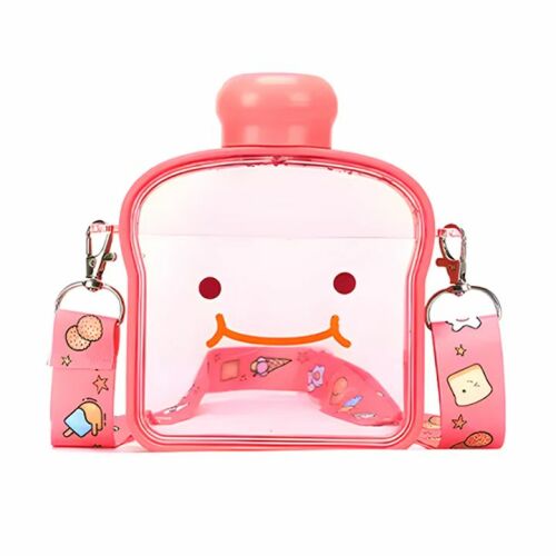 Macvi® Gyermek vizes palack, pirítós alakú, 380 ml, BPA-mentes, kiömlésmentes, szivárgásmentes, csereszabatos fedéllel, állítható hordozószíjjal, könnyen tisztítható, rózsaszínű 145575011