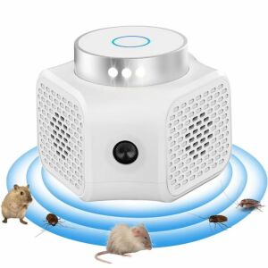 Macvi® ultrahangos betörésgátló készülék, 360°, kettős ultrahang, 120 négyzetméter, 22-35/25 kHz frekvencia, állatbiztonsági, fehér színű