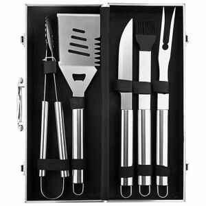 5 darabos Macvi® grillkészlet prémium rozsdamentes acélból, párnázott alumínium hordtáska, kiegészítők a sikeres grillezéshez.