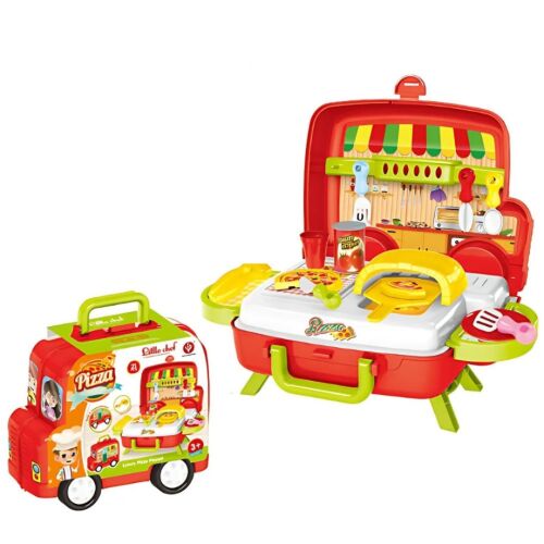 Macvi® Hordozható konyhai játékkészlet, 2 az 1-ben konyhagép, 21 darab, funkcionális sütő és főzőtartozékok, piros, 3+ éves korig