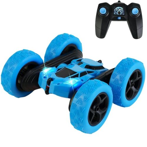 Macvi® Akrobatikus autó távirányítóval, 2.4GHz, LED, 360° forgás, újratölthető akkumulátor, kábel, csavarhúzó mellékelve, kék színű