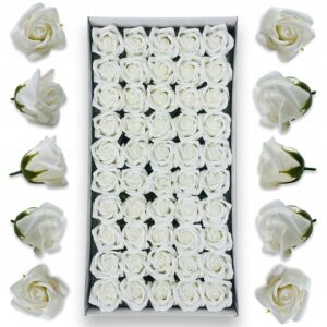 50 darabos szappanrózsa készlet, 5x5 cm, prémium minőségű, elegáns ajándék és dekoráció, fehér színben