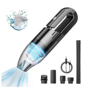 Macvi® kézi porszívó akkumulátorral, vezeték nélküli, 6000 Pa, 120W, mini és könnyű, 5 tartozék, alacsony zajszint, fekete színű