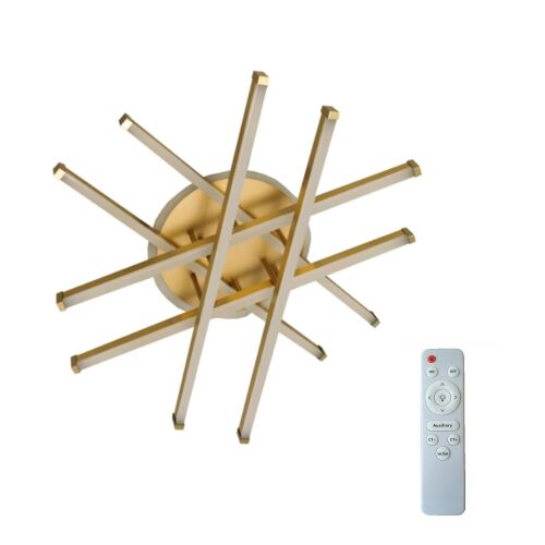 Macvi® dimmelhető LED csillár, 120W, 6 fényforrás, 3 féle fény (hideg, meleg, semleges), elegáns arany design, távirányító, 65x10 cm, 65x10 cm 145575385